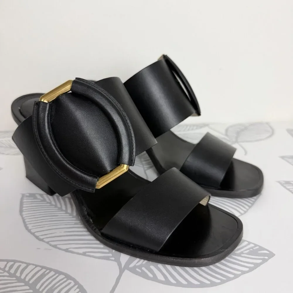 Banana Republic Ravello Black Leather Block Heel Sandals Shoes Women’s 6.5 Italy - Picture 1 of 8